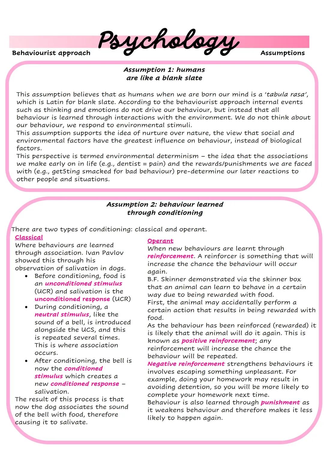 behaviourist approach assumptions