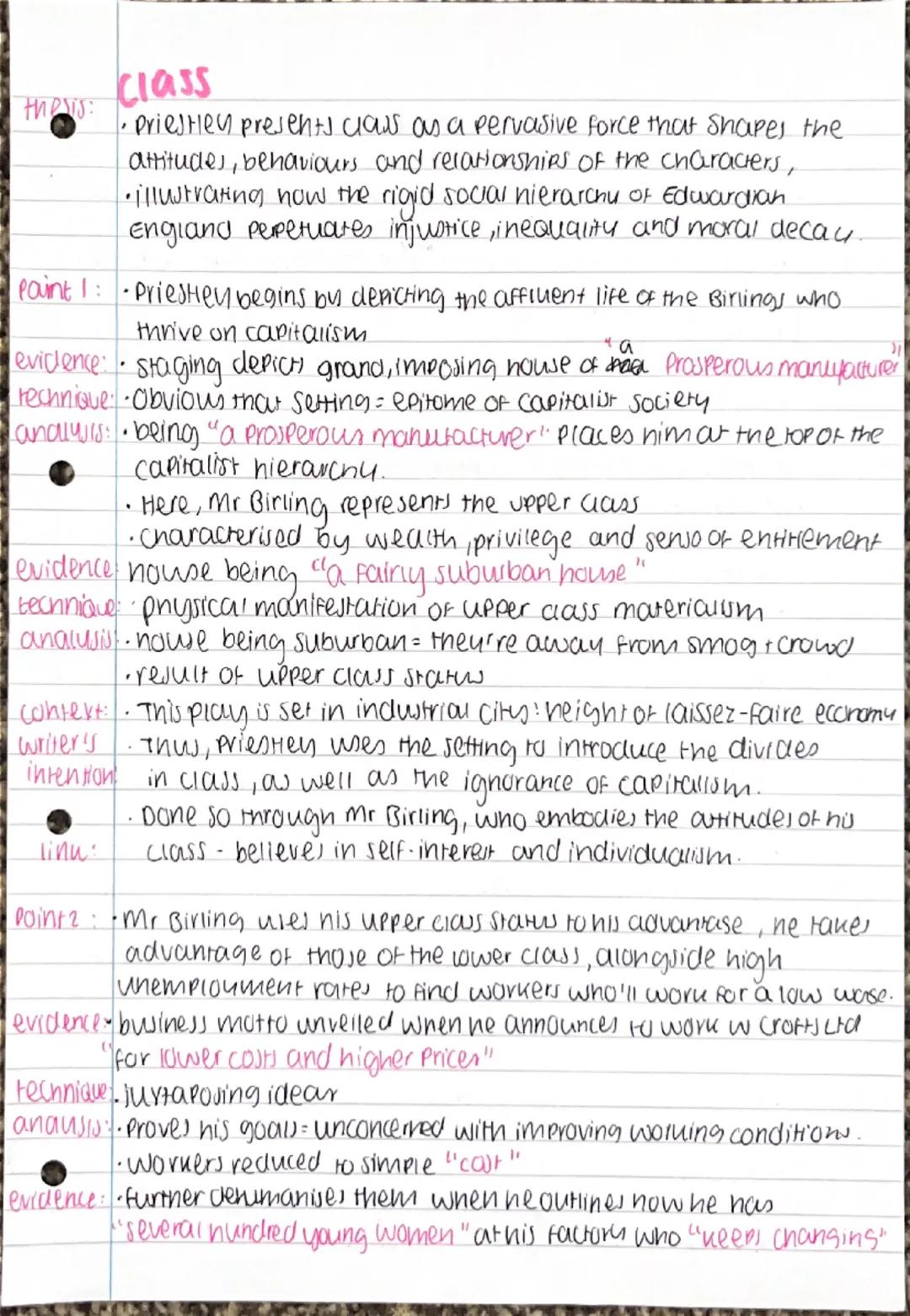 thesis Class
•Priestley presents claws as a pervasive force that shapes the
attitudes, behaviours and relationships of the characters,
• ill