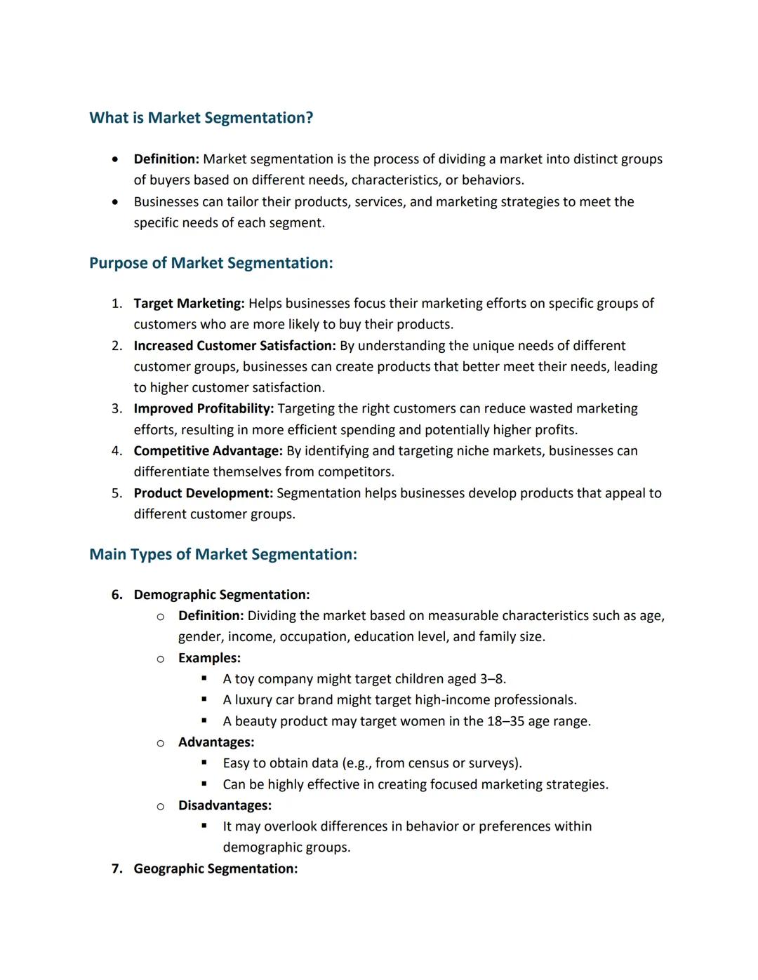 What is Market Segmentation?
•
.
Definition: Market segmentation is the process of dividing a market into distinct groups
of buyers based on