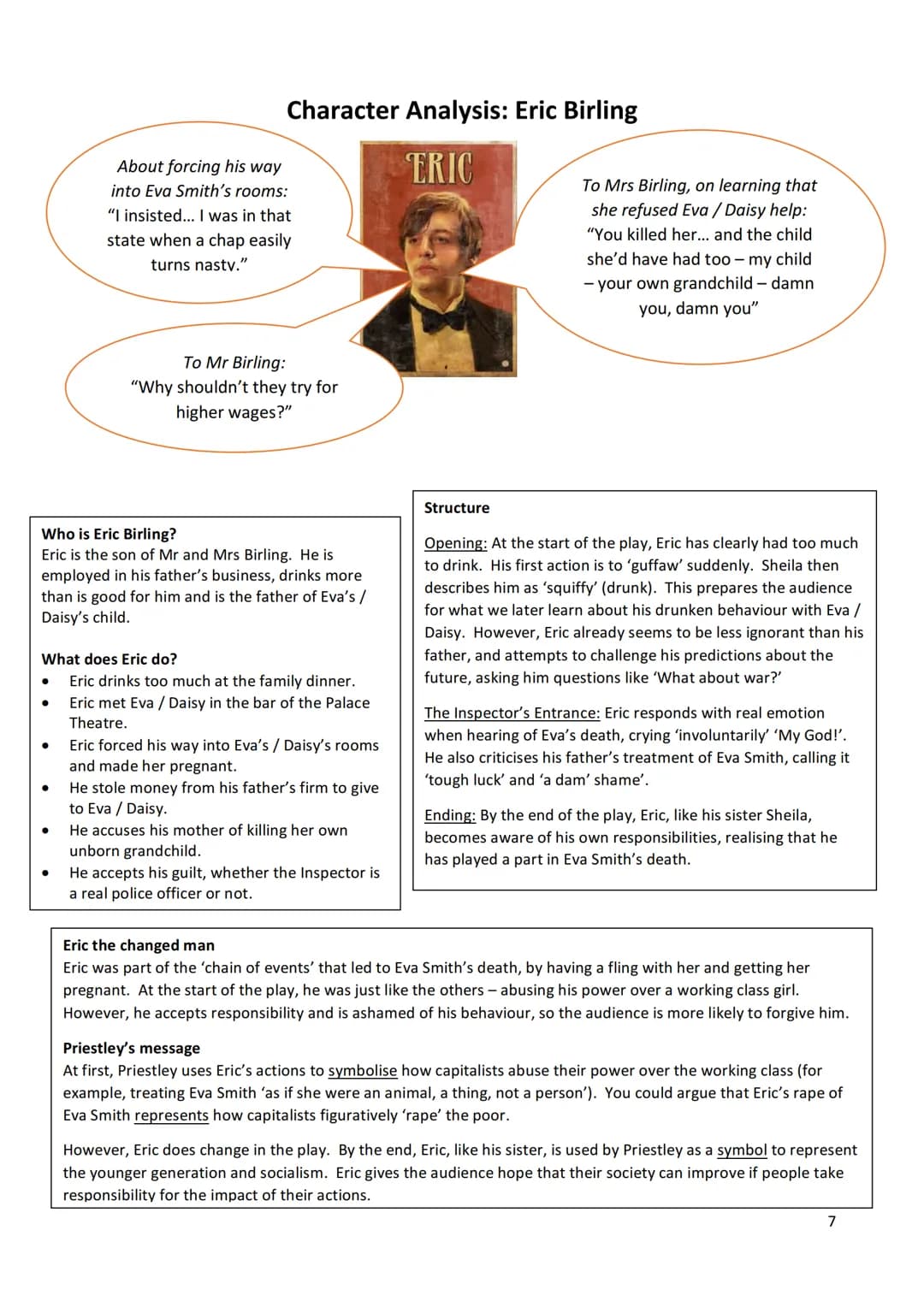 English Literature: Paper 2
'An Inspector Calls'
Stoke Newington School Revision Booklet
An
Inspector
Calls
Name:
Teacher:
1 • Plot summary
