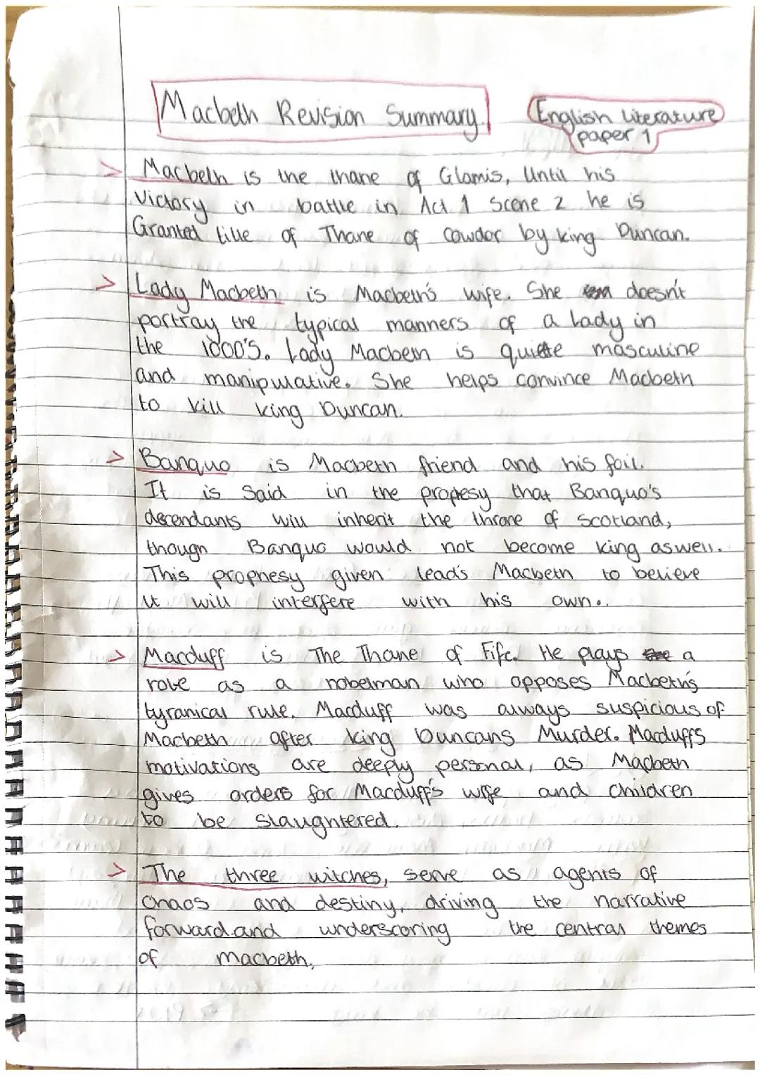  English literature, Paper 1: Macbeth revision