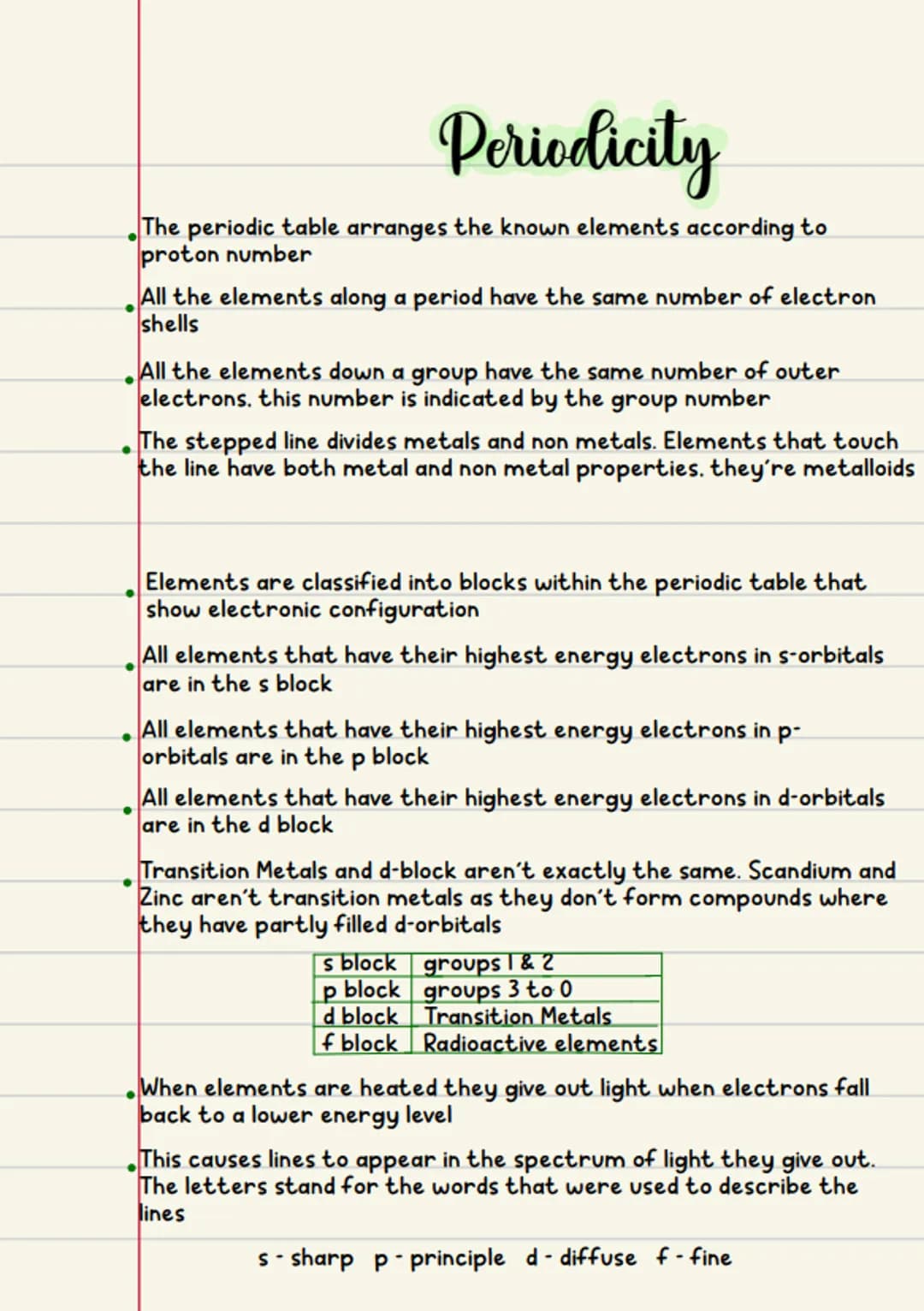 Periodicity
The periodic table arranges the known elements according to
proton number
All the elements along a period have the same number o
