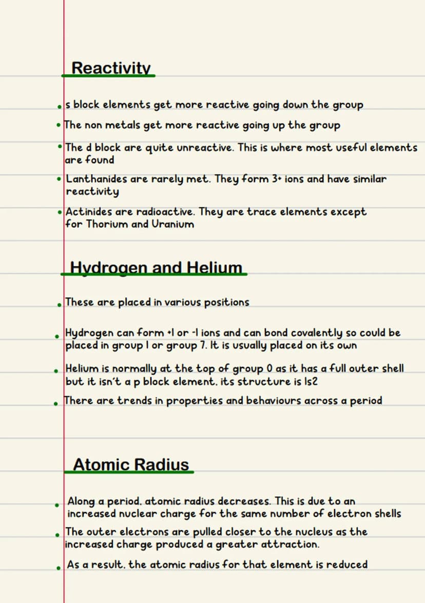 Periodicity
The periodic table arranges the known elements according to
proton number
All the elements along a period have the same number o