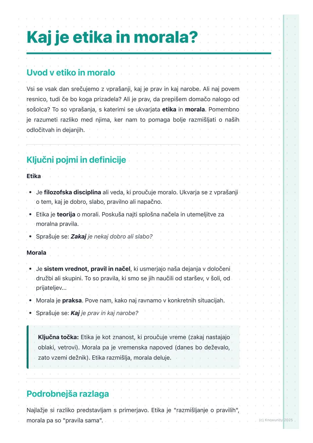 # Kaj je etika in morala?

Uvod v etiko in moralo

Vsi se vsak dan srečujemo z vprašanji, kaj je prav in kaj narobe. Ali naj povem
resnico, 