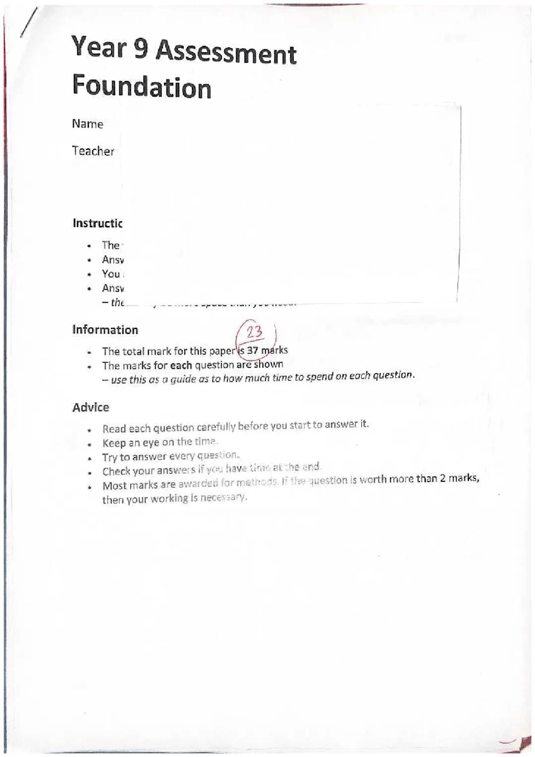 Year 9 Maths Test: Questions and Answers PDF Free