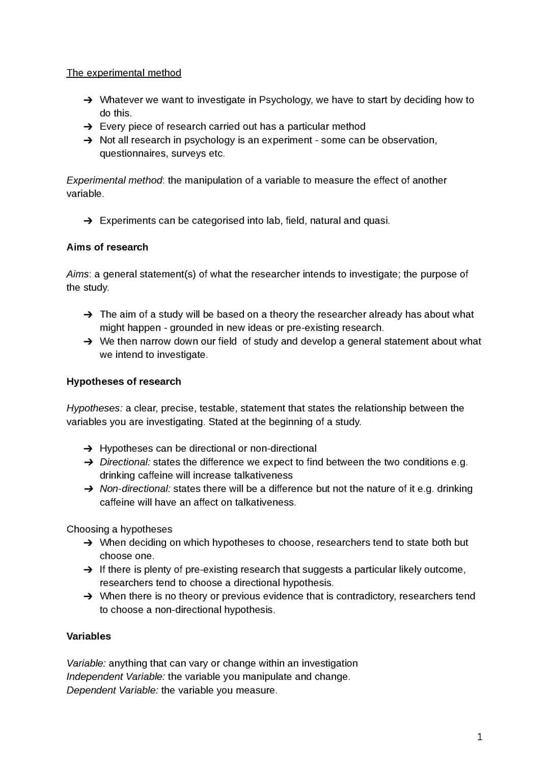 AQA A-Level Psychology Research Methods notes.