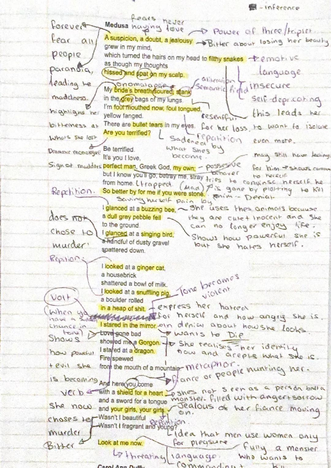 forever
fear all
people
paranoia,
leading he
maddness.
B
highlighs her
bitterness at
Who's She lost
Repetition.
does
chose to
murder
Repitio