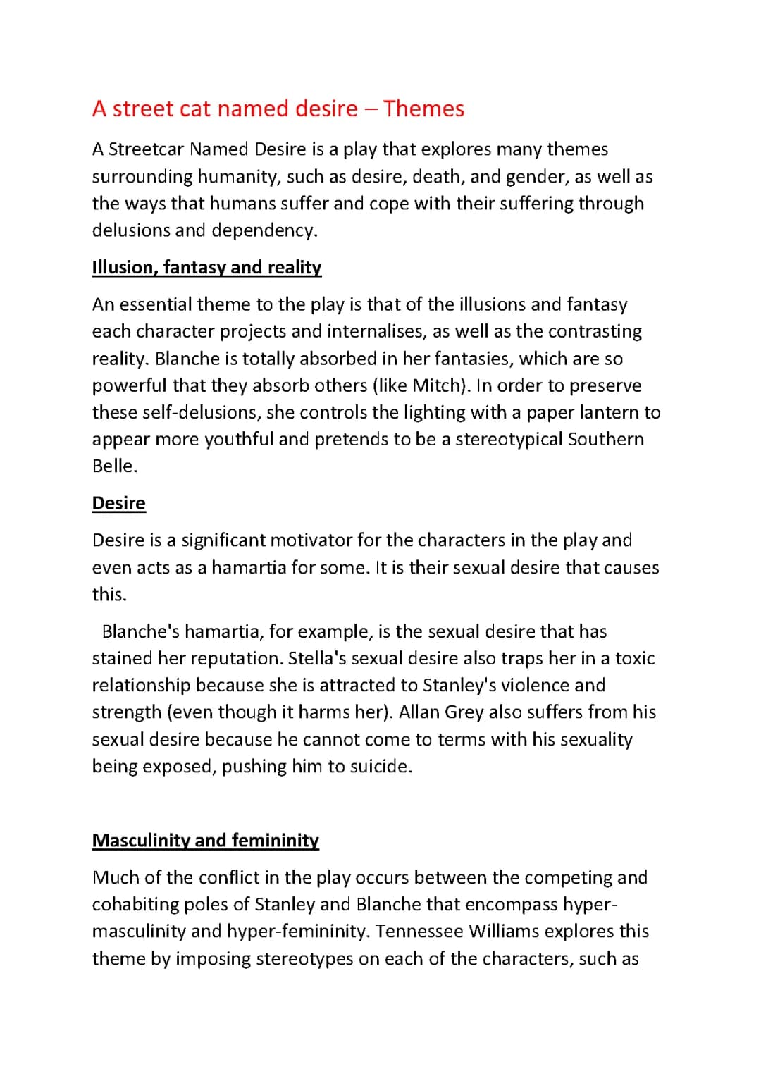 AQA Streetcar Named Desire Themes & Symbols PDF - Revision Guide & Analysis