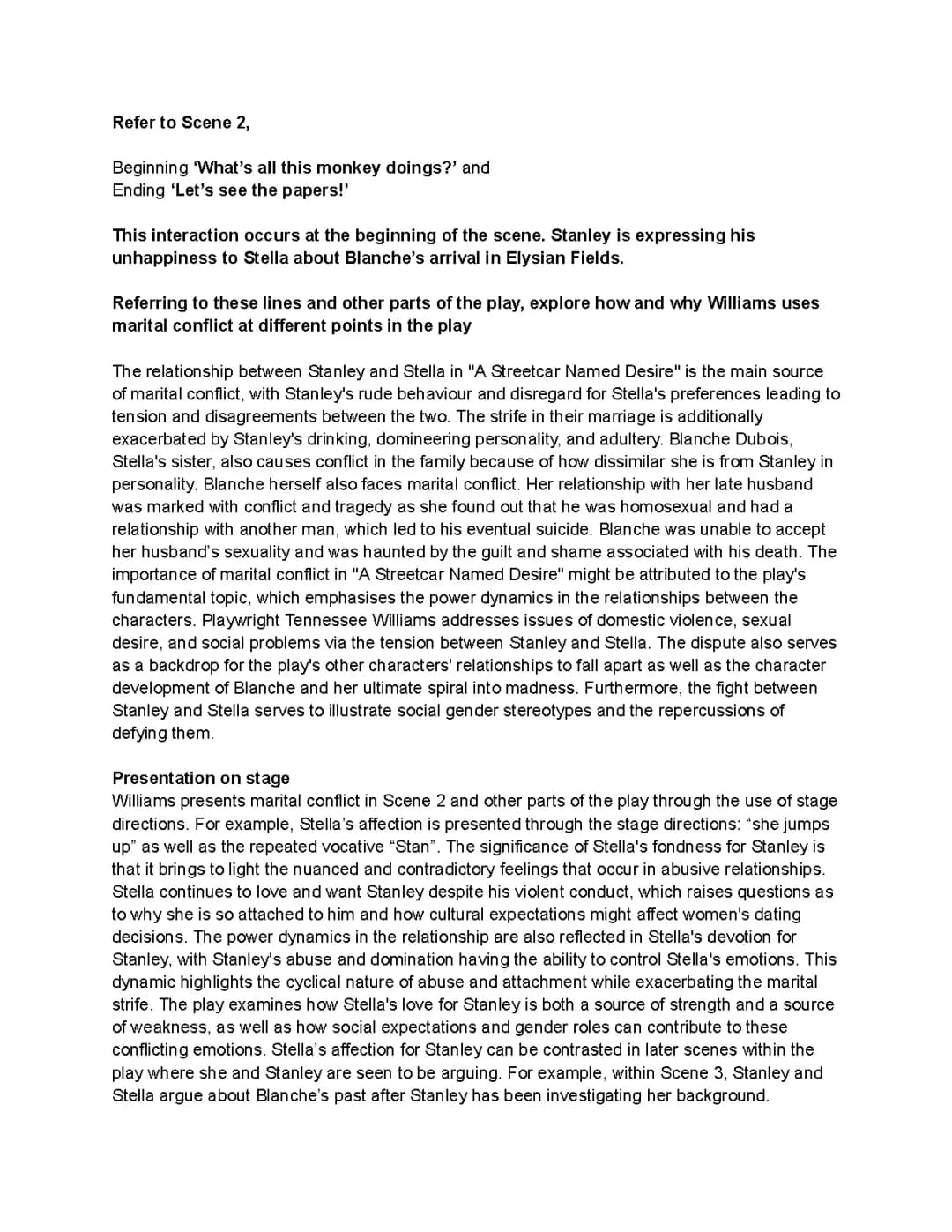 Understanding Fights in A Streetcar Named Desire: Stanley, Stella, and Blanche