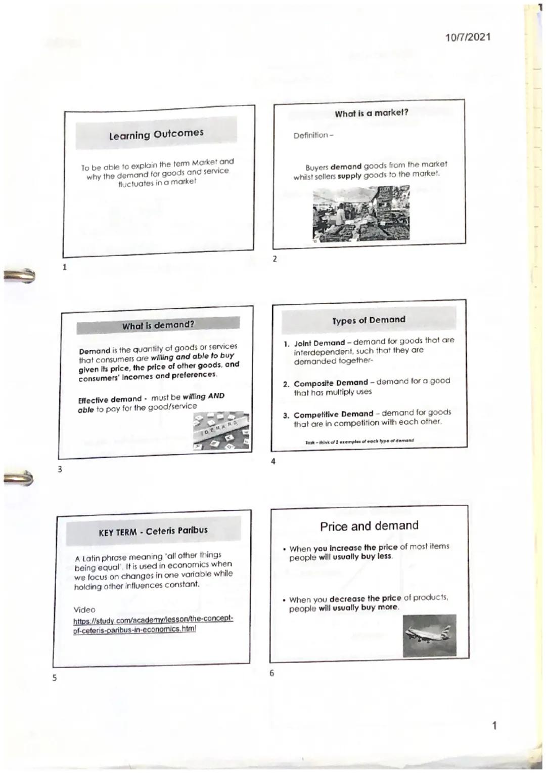 3
5
Learning Outcomes
To be able to explain the term Market and
why the demand for goods and service
fluctuates in a market
What is demand?

