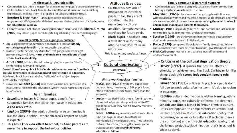 Ethnic differences in
achievement:
external and internal ●
●
●
●
●
Intellectual & linguistic skills:
CD theorists say this is a reason for e