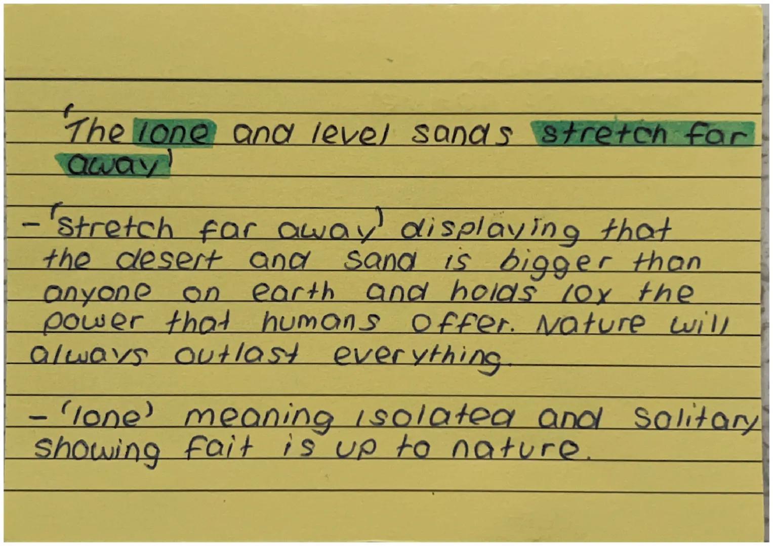 -
'on the sand, Half sunk, a shattered
visage lies!'

- 'Half sunk' shows the face (head)
of the statue-(ozymandias) as being
buried in the 