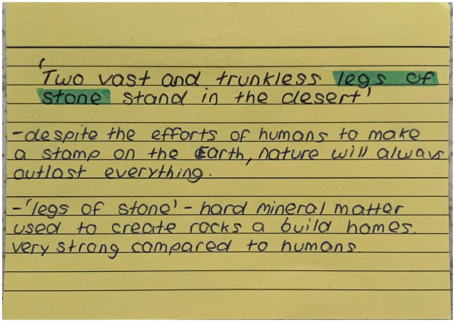 -
'on the sand, Half sunk, a shattered
visage lies!'

- 'Half sunk' shows the face (head)
of the statue-(ozymandias) as being
buried in the 
