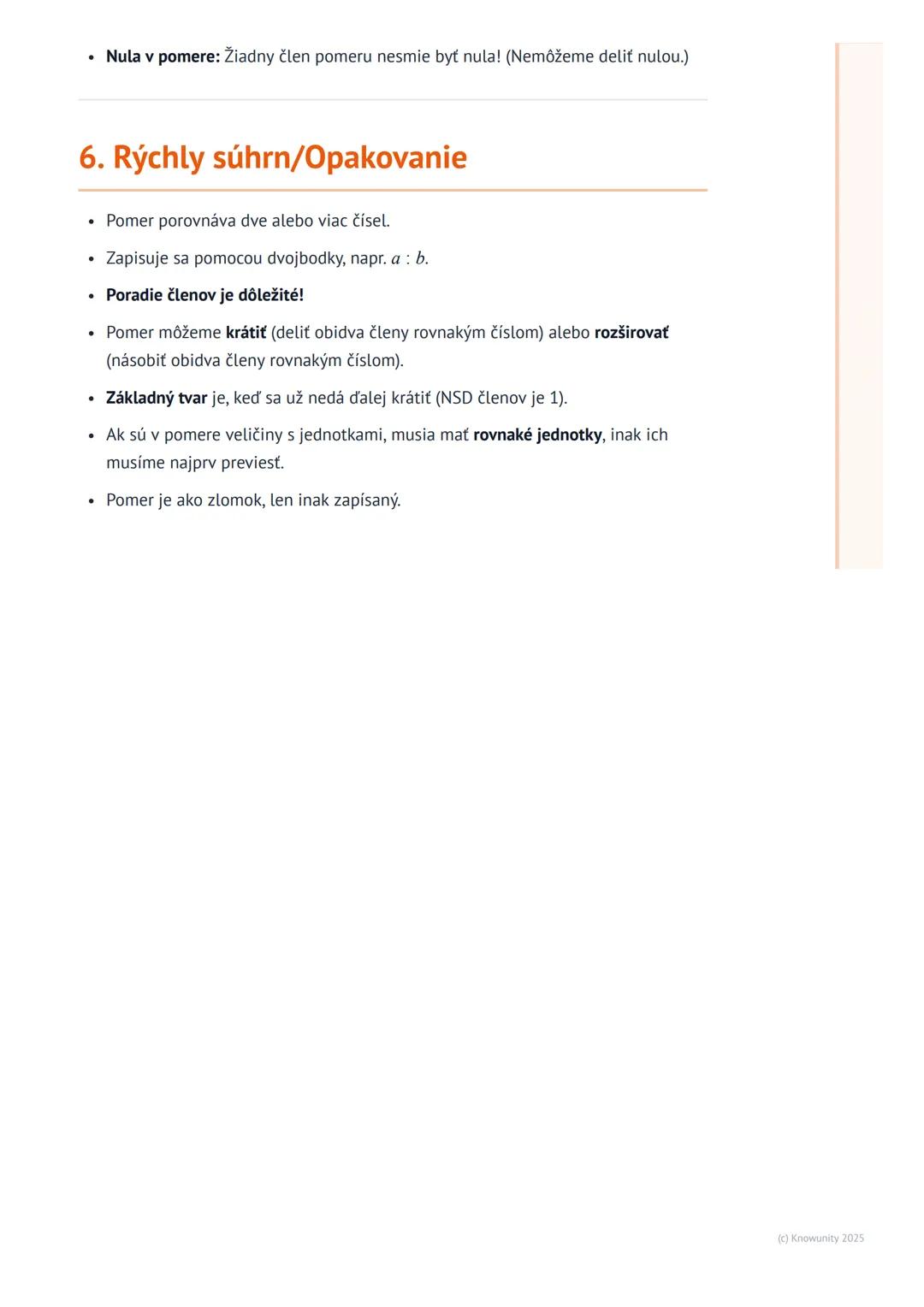 # Pomer

1. Prehľad pomeru

Pomer je spôsob, ako porovnávame dve alebo viac čísel, ktoré hovoria o množstve
niečoho. Ukazuje nám, koľkokrát 