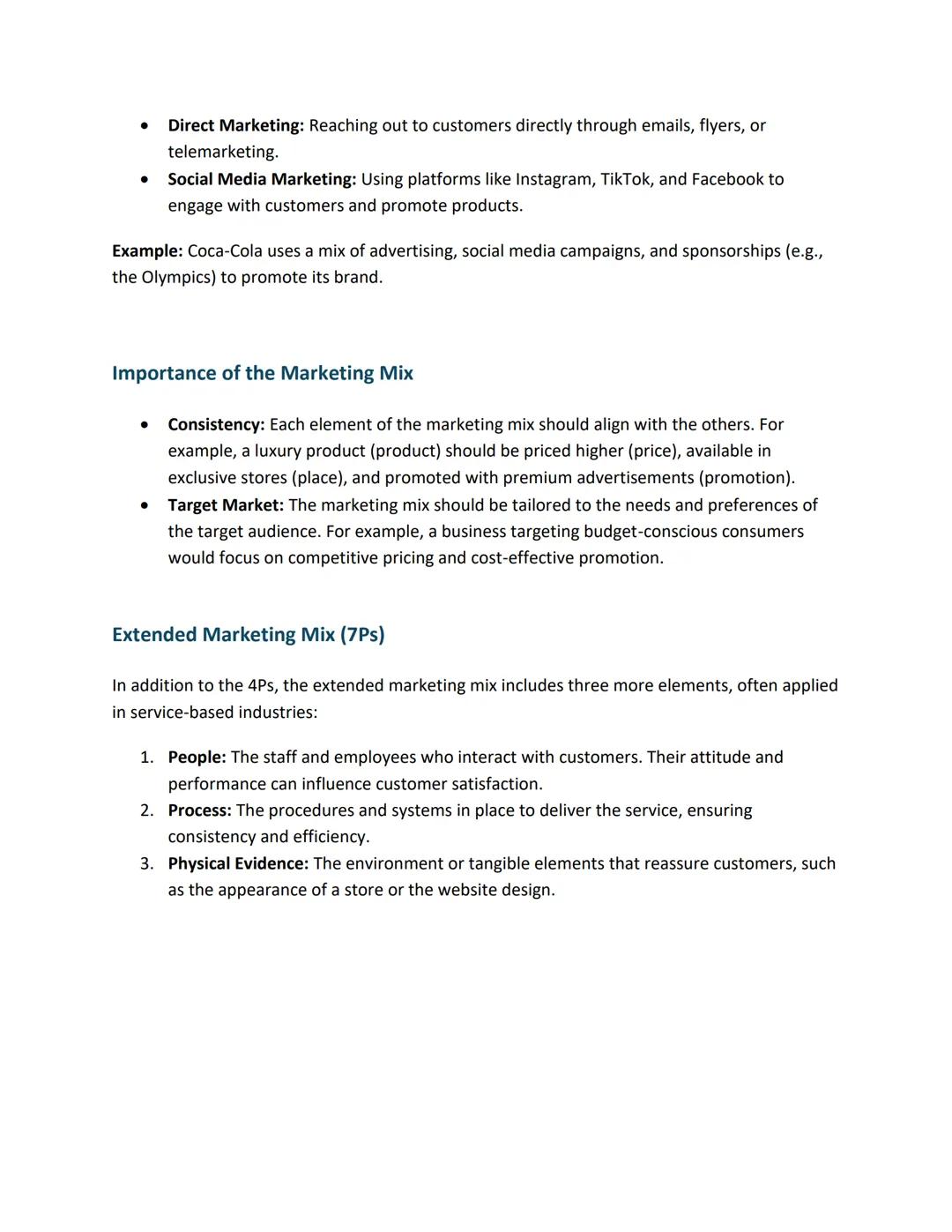 # 1. Product

The product is at the heart of the marketing mix. It refers to the goods or services a business
offers to customers. Key consi