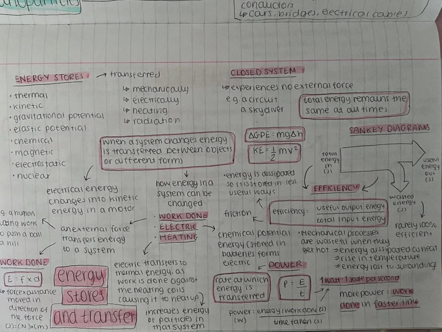 conductor
cars, bridges, electrical cables

ENERGY STORES transferred
• thermal
•kinetic
• gravitational potential
• elastic potential
chemi