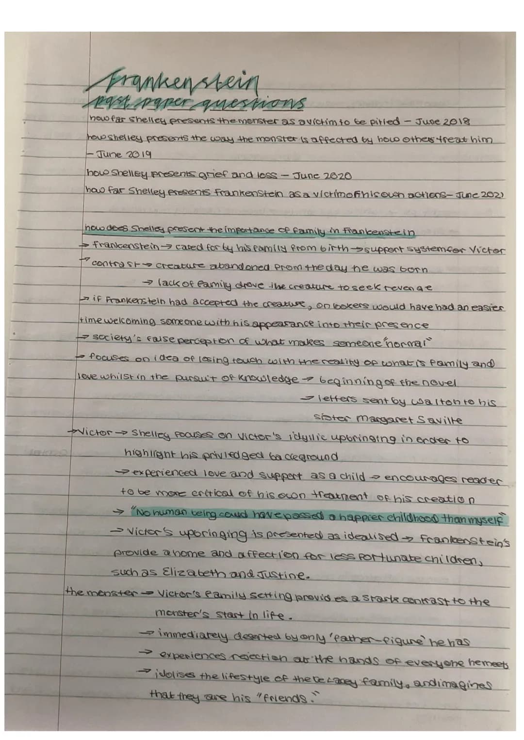 Frankenstein
past paper questions
how far shelley presents the monster as a victim to be pitied - June 2018
how shelley presents the way the