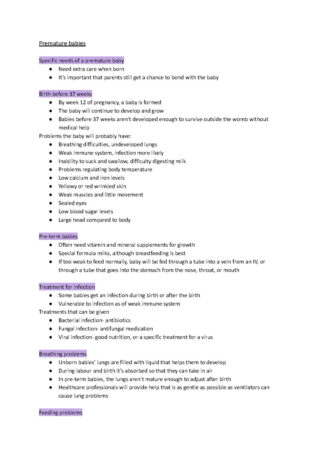 Premature babies- Child development GCSE