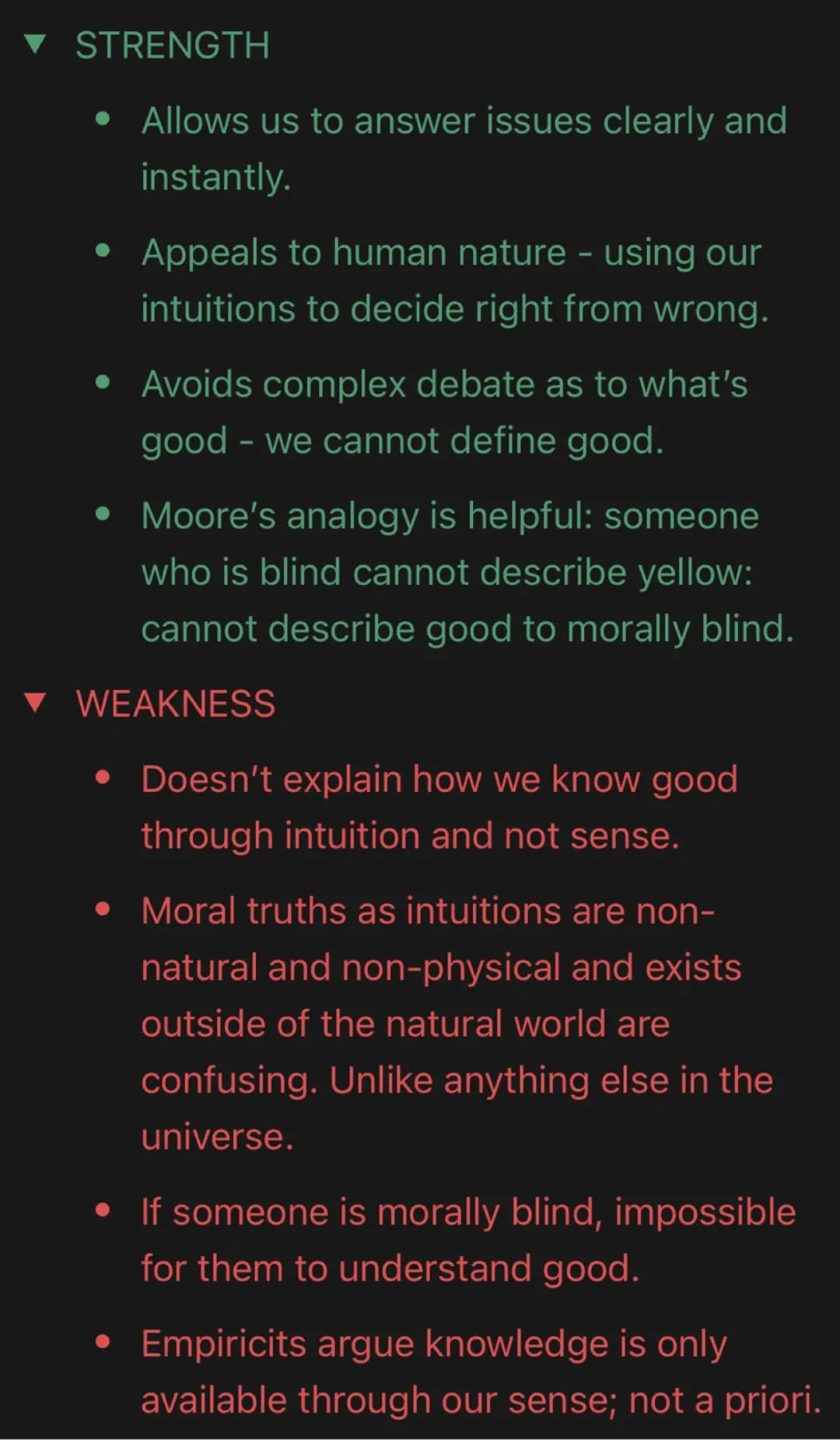 ▼ Intuitionism argues
That 'good' and 'evil' are objective but
indefinable. Moral knowledge is recieved in
a differently from science and lo
