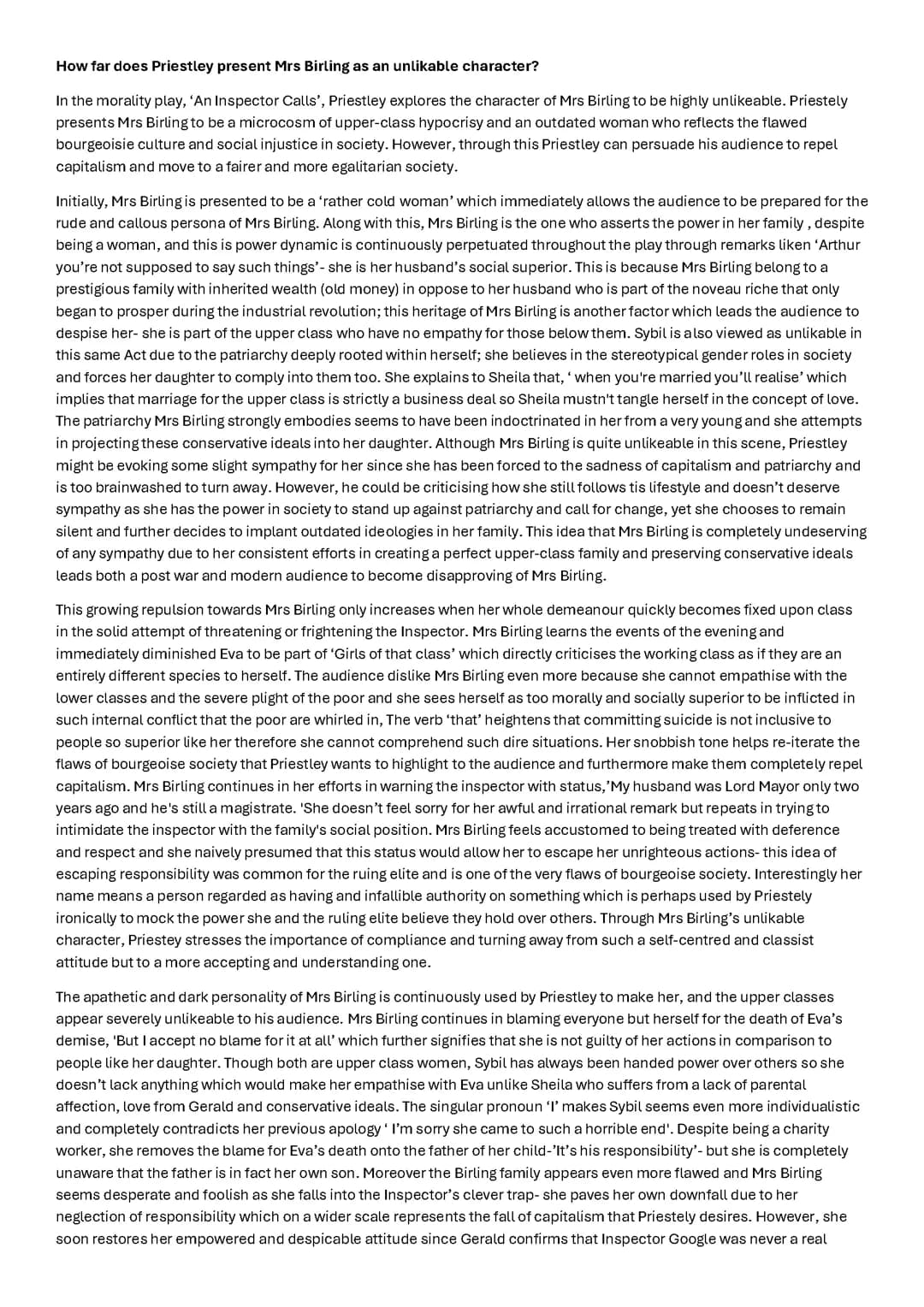 Mrs Birling Grade 9 essay 