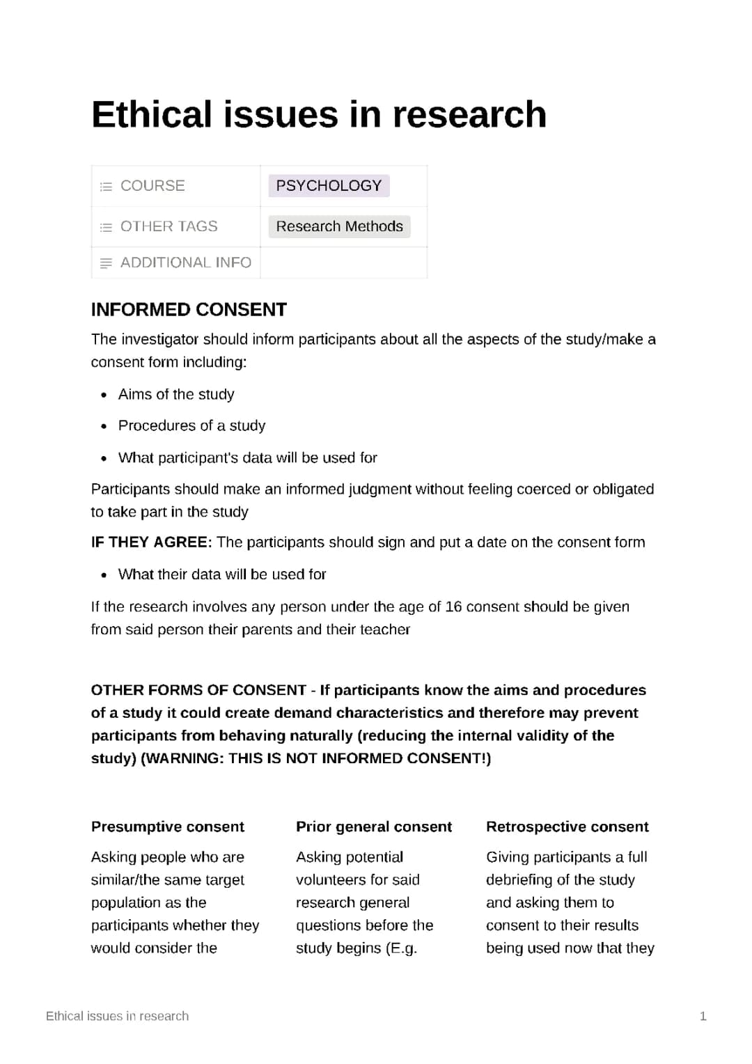 Reaserch Methods - Ethical Issues