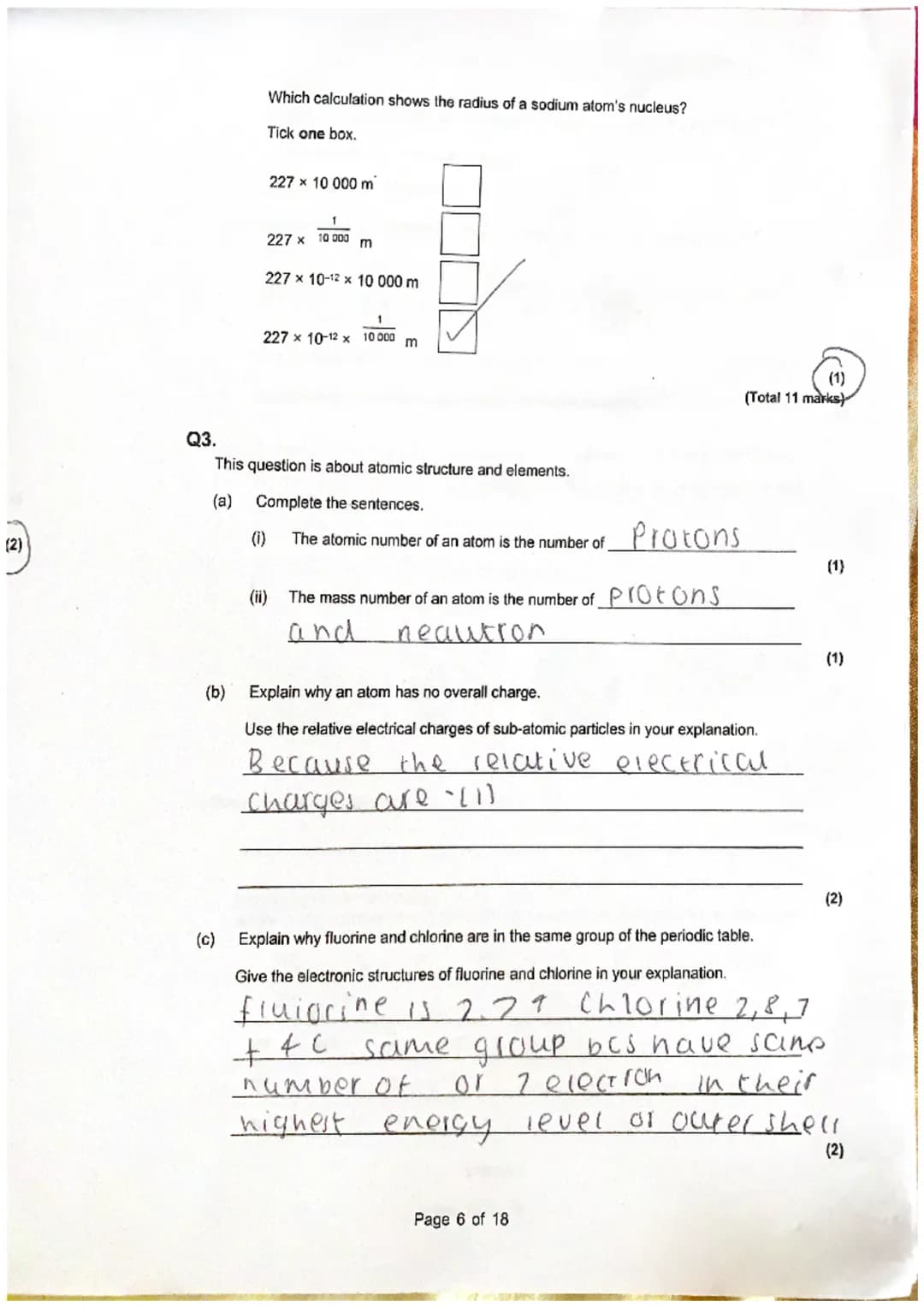 (b)
Which calculation shows the radius of a sodium atom's nucleus?
Tick one box.
227 x 10 000 m
1
227 x 10 000
m
227 x 10-12 x 10 000 m
(i)
