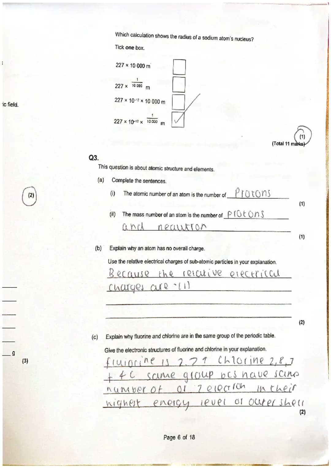 (b)
Which calculation shows the radius of a sodium atom's nucleus?
Tick one box.
227 x 10 000 m
1
227 x 10 000
m
227 x 10-12 x 10 000 m
(i)
