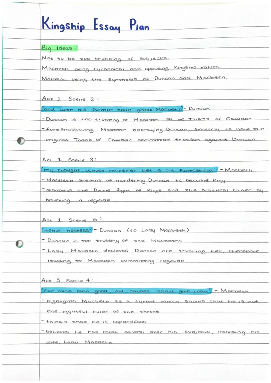 Macbeth Kingship Essay Plan