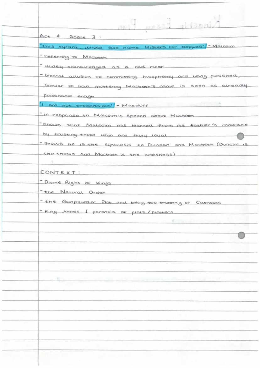 Kingship Essay Plan
Big Ideas:
Not to be too trusting. of subjects.
Macbeth being tyrannical
Malcolm being the
Act 1
and
Scene 2:
with his f