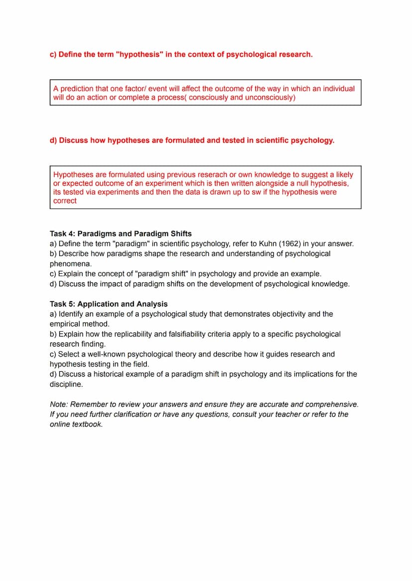 Features of Science in Psychology
Instructions: Complete the following tasks related to the features of a science in psychology.
These can b