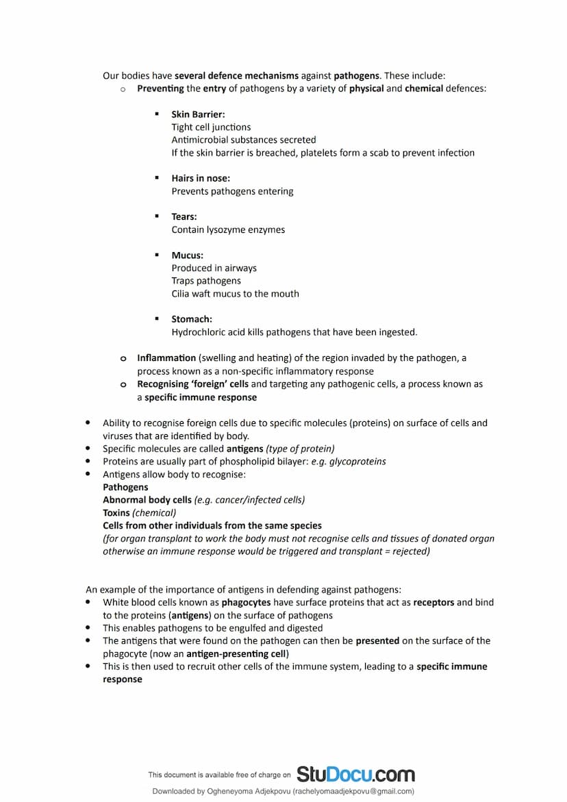 StuDocu.com
Immunity Section 2.5 notes AS Biology
Biology - A1 (Sixth Form (UK))
StuDocu is not sponsored or endorsed by any college or univ