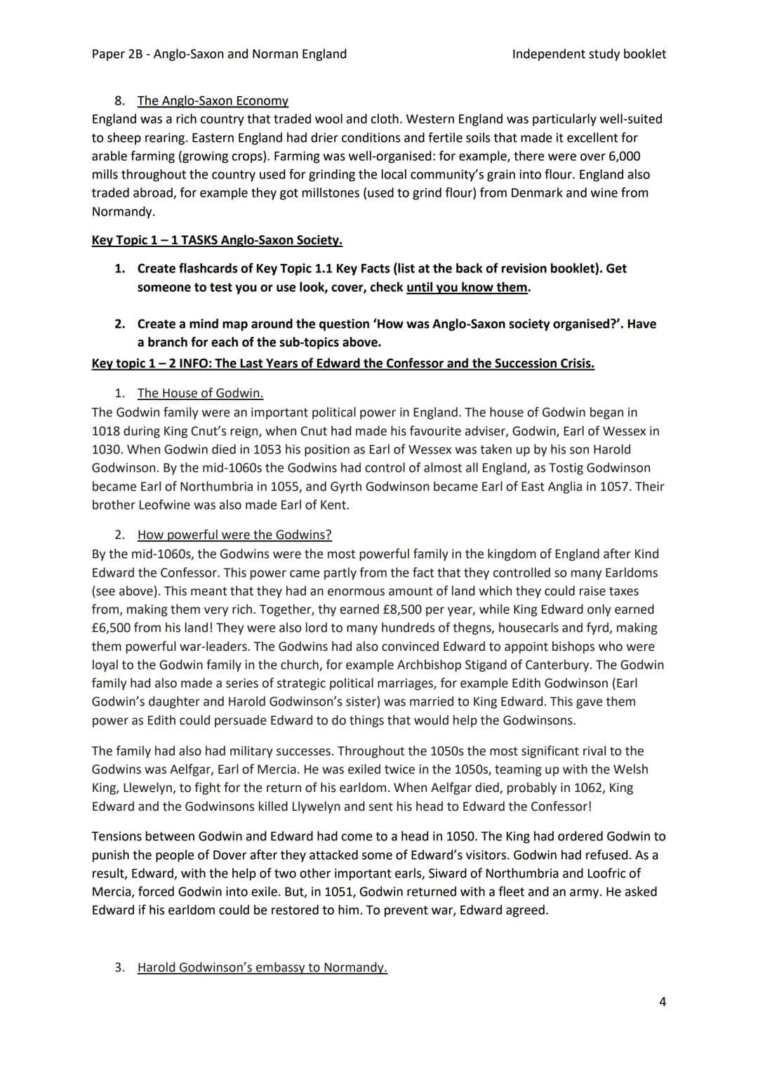 Paper 2B - Anglo-Saxon and Norman England
Independent study booklet
T-ISTETVISSIT:VTEOR DERETVR:CASTELLVM: AT HESTENG CEASTRA
Year 11 GCSE H