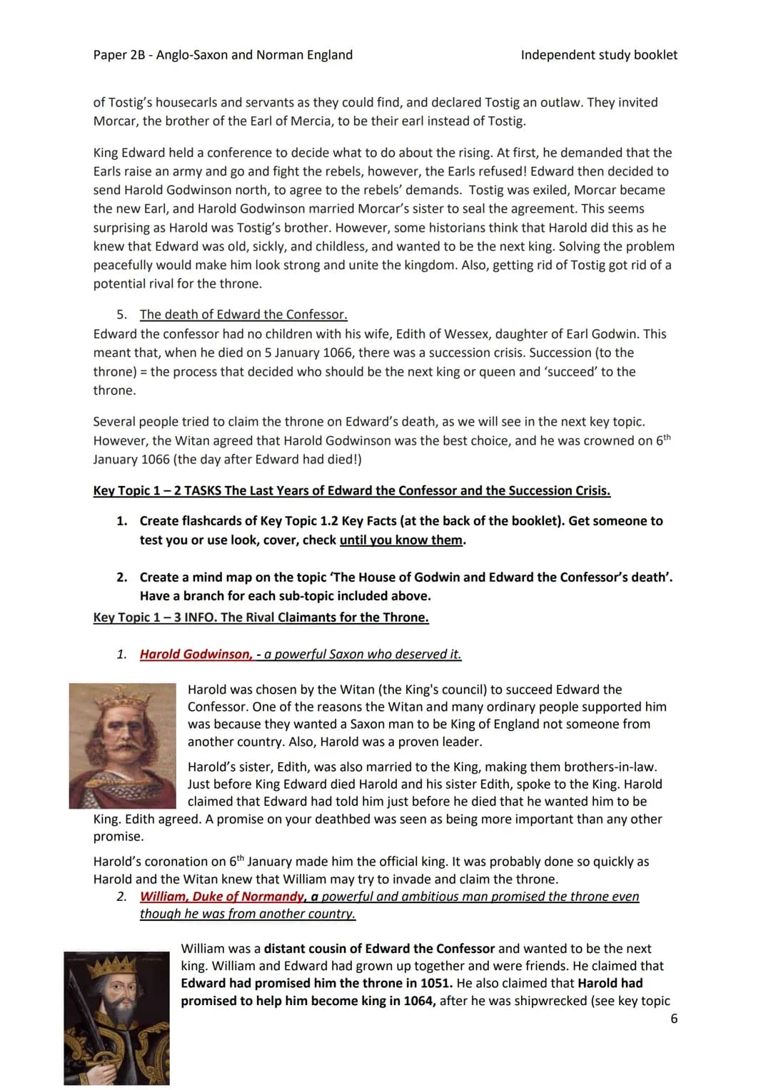 Paper 2B - Anglo-Saxon and Norman England
Independent study booklet
T-ISTETVISSIT:VTEOR DERETVR:CASTELLVM: AT HESTENG CEASTRA
Year 11 GCSE H