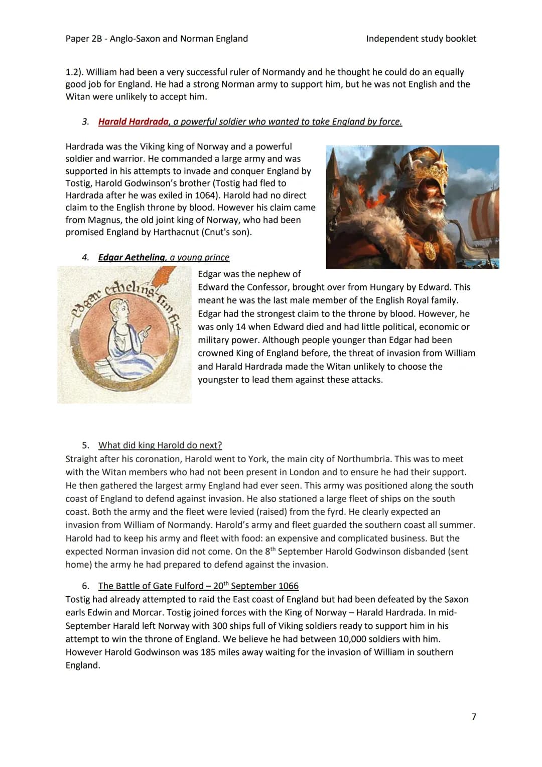 Paper 2B - Anglo-Saxon and Norman England
Independent study booklet
T-ISTETVISSIT:VTEOR DERETVR:CASTELLVM: AT HESTENG CEASTRA
Year 11 GCSE H
