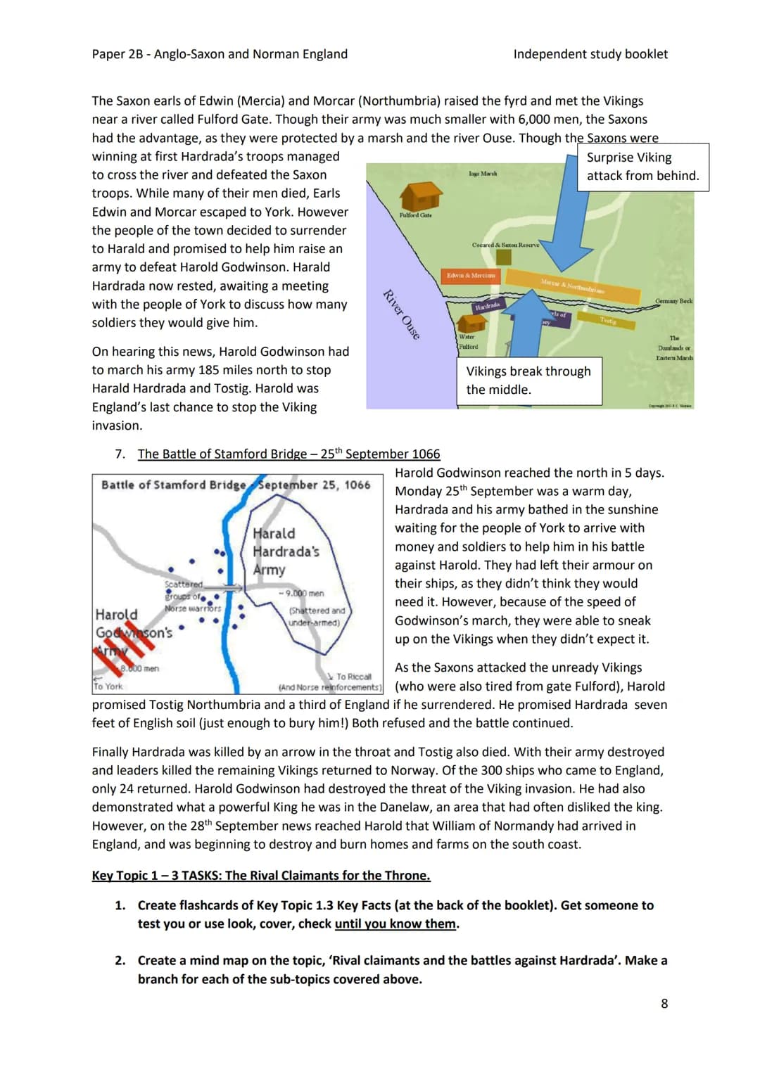 Paper 2B - Anglo-Saxon and Norman England
Independent study booklet
T-ISTETVISSIT:VTEOR DERETVR:CASTELLVM: AT HESTENG CEASTRA
Year 11 GCSE H