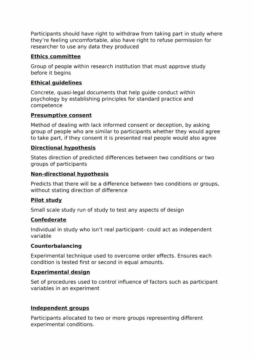 Research methods - A Level Key terms
Internal validity
Whether the study has tested what it meant to test; degree to which
observed effect w