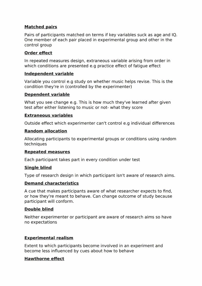 Research methods - A Level Key terms
Internal validity
Whether the study has tested what it meant to test; degree to which
observed effect w