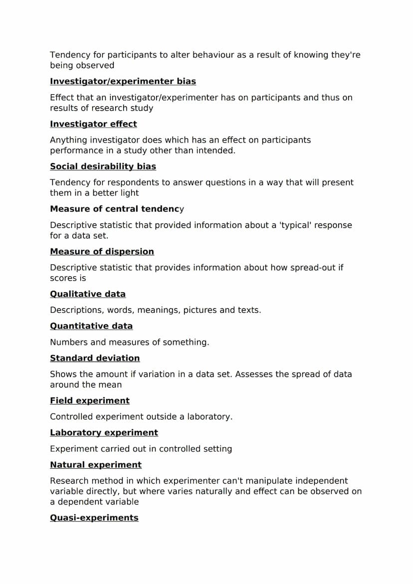 Research methods - A Level Key terms
Internal validity
Whether the study has tested what it meant to test; degree to which
observed effect w