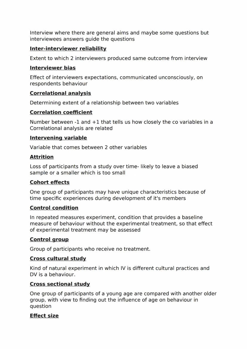 Research methods - A Level Key terms
Internal validity
Whether the study has tested what it meant to test; degree to which
observed effect w