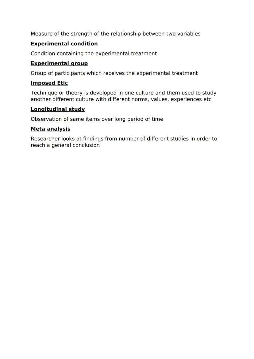 Research methods - A Level Key terms
Internal validity
Whether the study has tested what it meant to test; degree to which
observed effect w