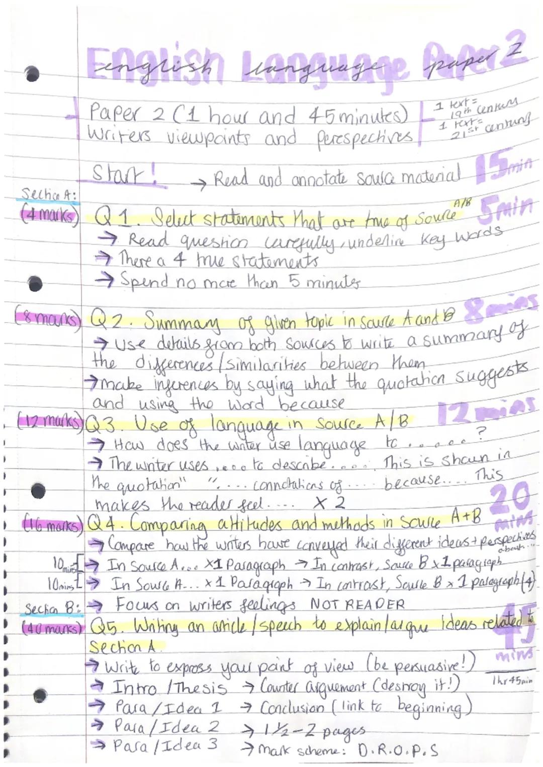English Language paper 2
Paper 2 (1 hour and 45 minutes)
Writers viewpoints and perespectives
1 text=
1 text=
start!
19th century
21st centu