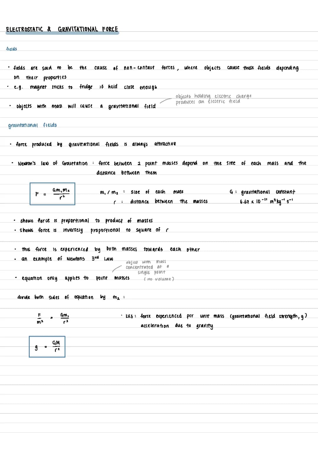A LEVEL PHYSICS Electrostatic and Gravitational force