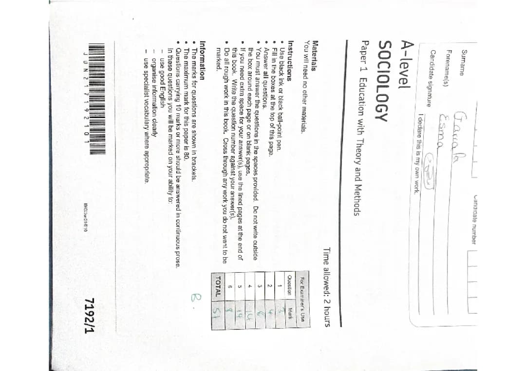 Sociology paper 1 education with theory and methods