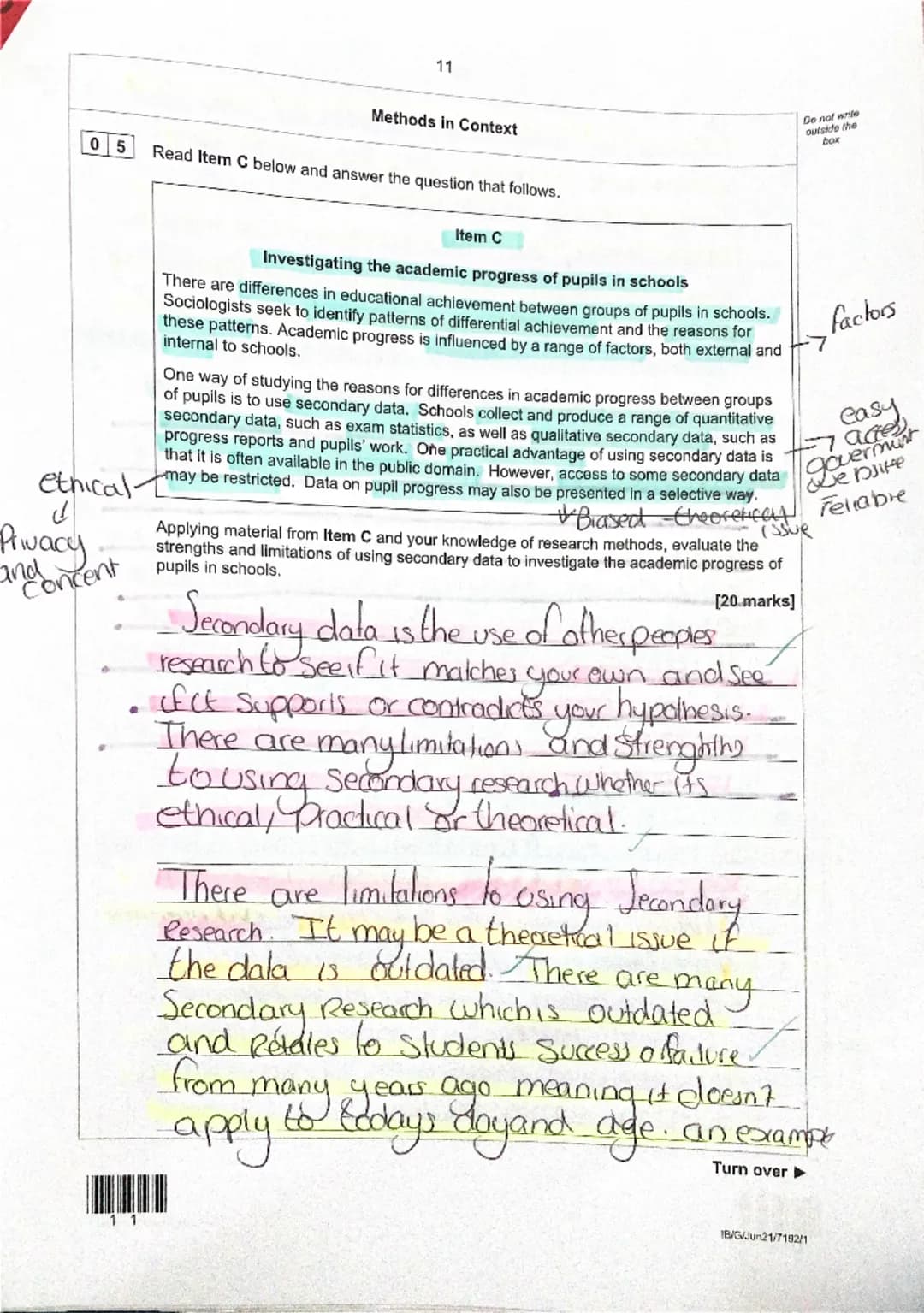 Candidate number
Surname
Forename(s)
Candidate signature
A-level
Gavala
Esma
I declare this is my own work.
SOCIOLOGY
Paper 1 Education with