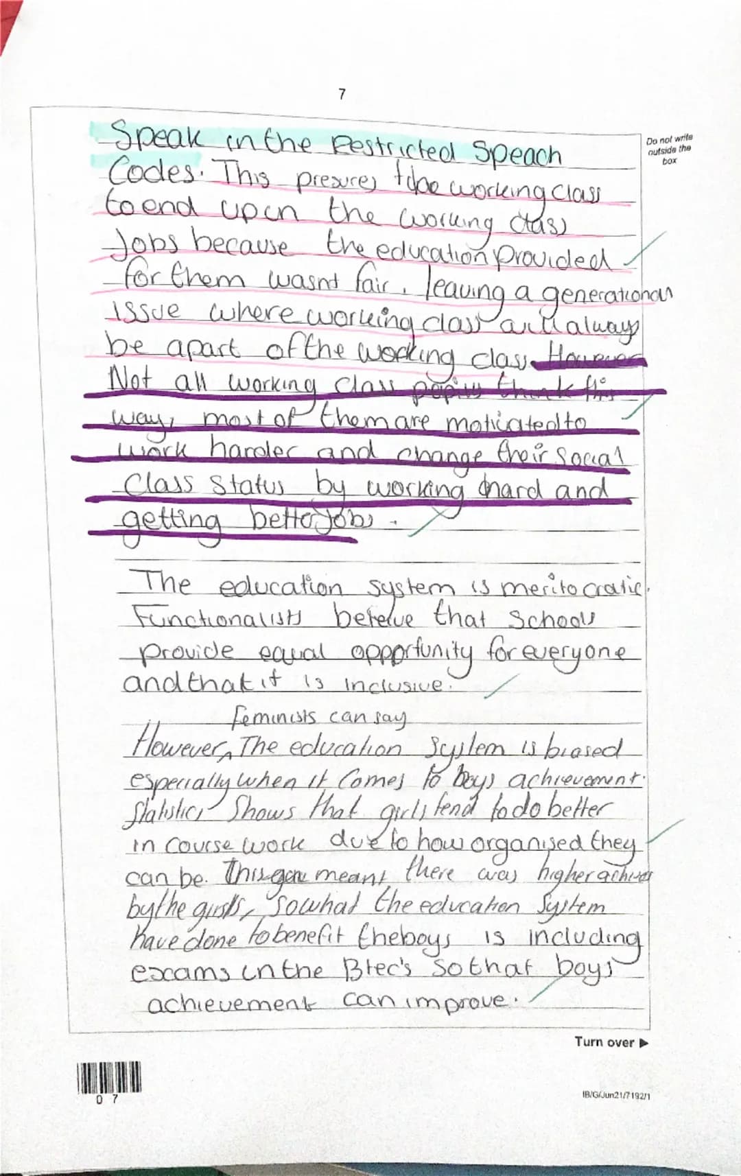 Candidate number
Surname
Forename(s)
Candidate signature
A-level
Gavala
Esma
I declare this is my own work.
SOCIOLOGY
Paper 1 Education with