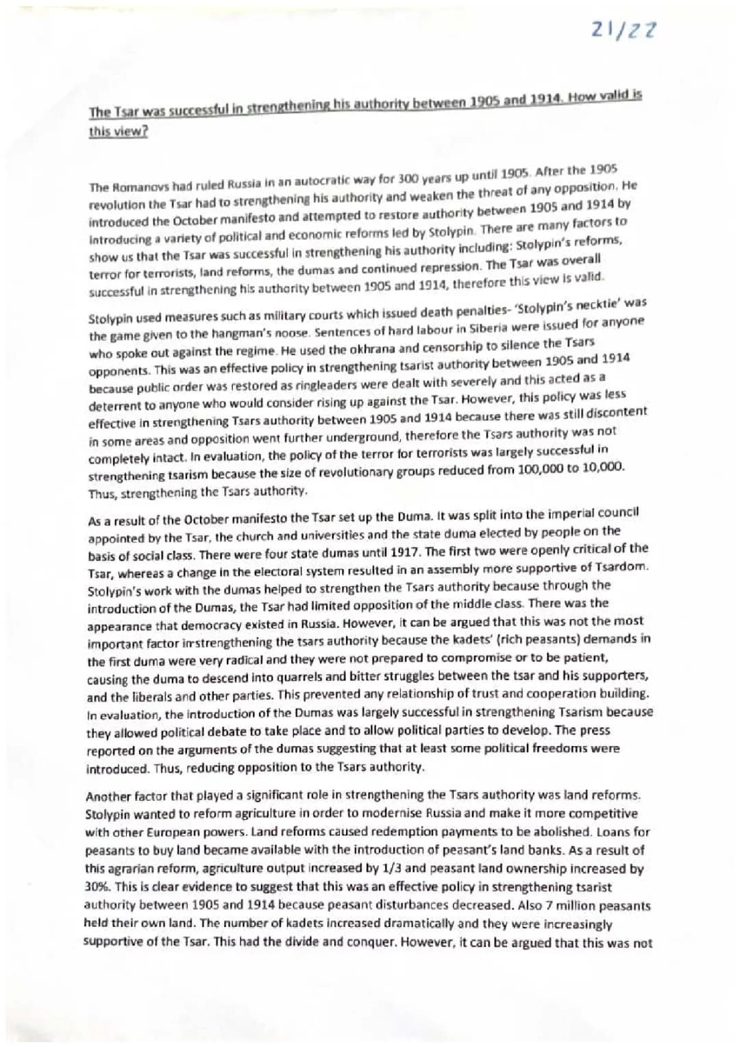 How successful was the tsar in securing his authority essay
