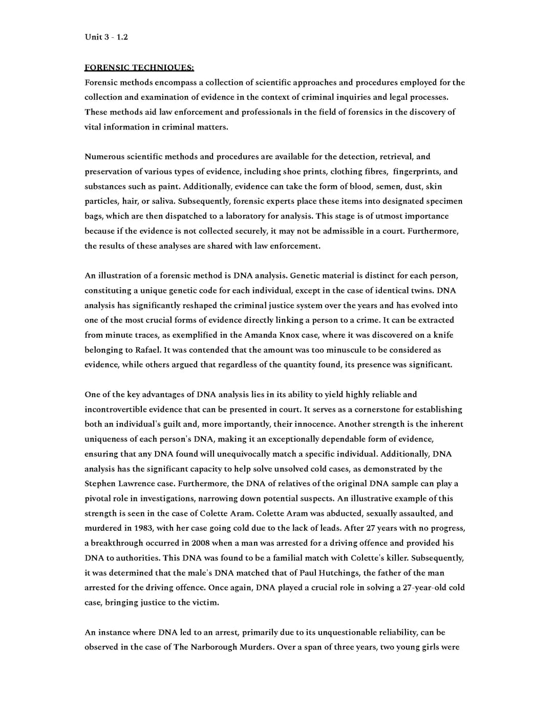 Criminology Unit 3 - AC:1.2 Example