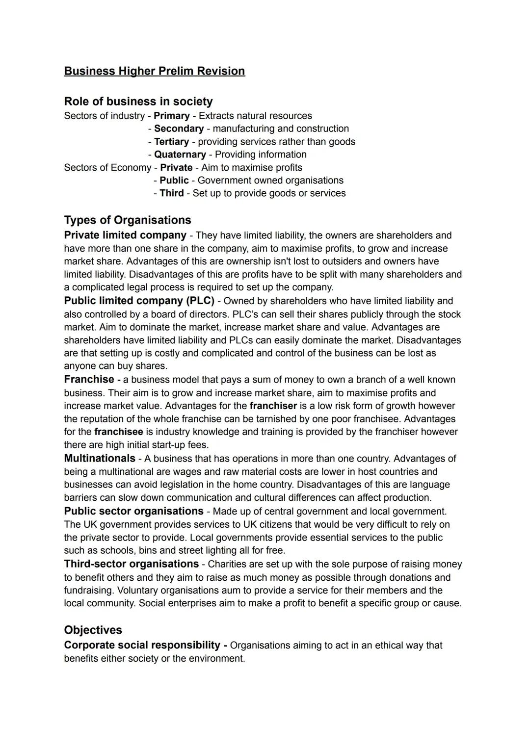 Higher Business Management - Understanding Business