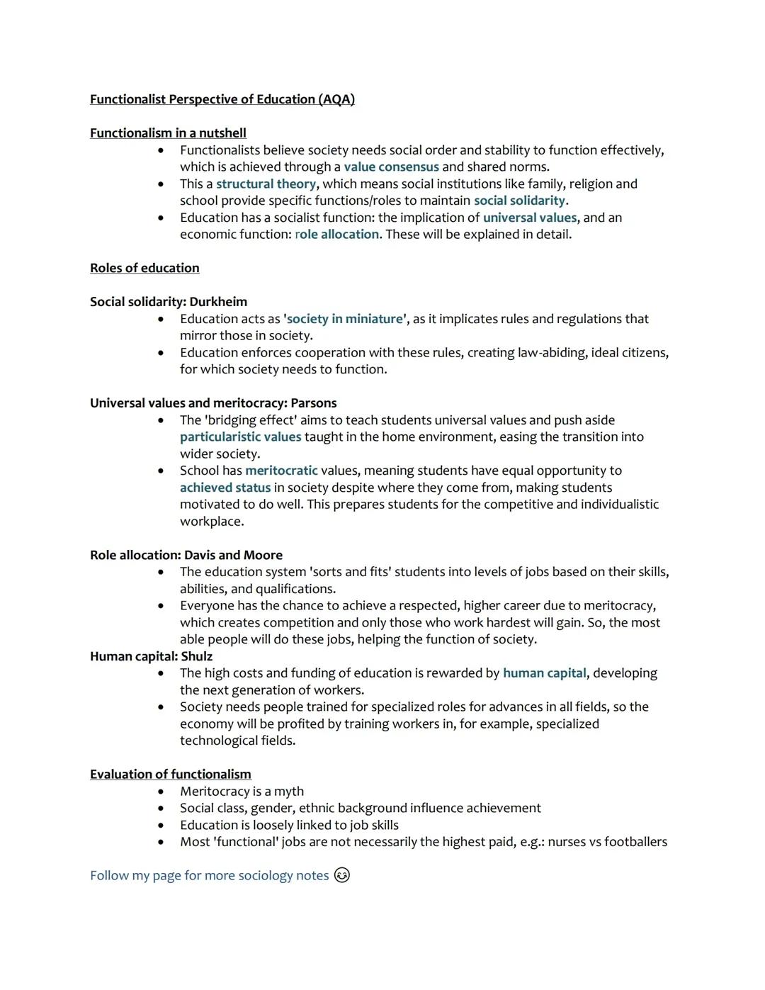 Functionalist Perspective of Education (AQA)