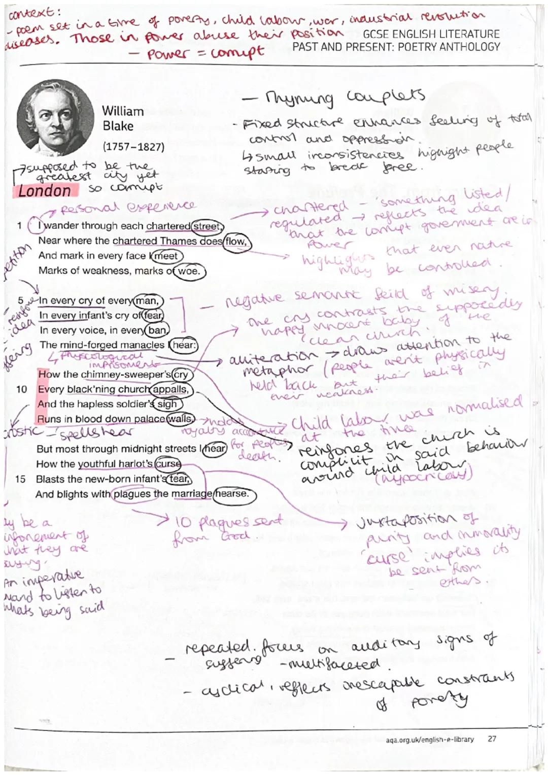context:
,war,
industrial revolution
GCSE ENGLISH LITERATURE
PAST AND PRESENT: POETRY ANTHOLOGY
- poem set in a time of poverty, child labou